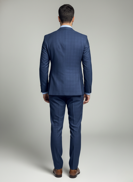 Navy Blue Classic Check Suit – Subtle Pattern Finish