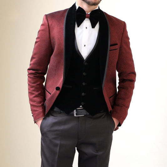Bold Red and Black Textured Tuxedo - For the Modern Groom - ARLEX Tailors & Suits
