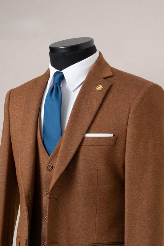 Classic Brown Three - Piece Suit - Timeless Elegance for Any Occasion - ABR Custom Tailors