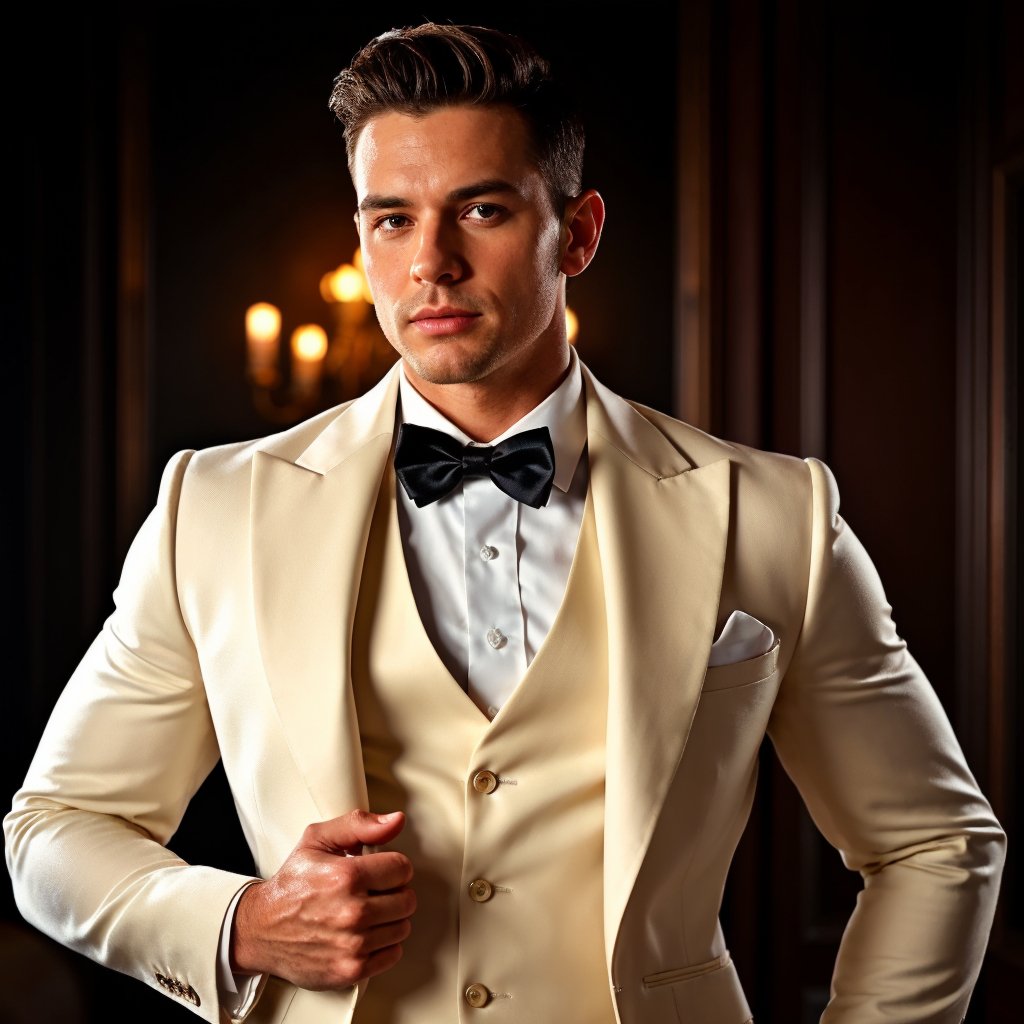 Elegant Ivory Peak Lapel Tuxedo 3 - Piece TUX - ABR Custom Tailors