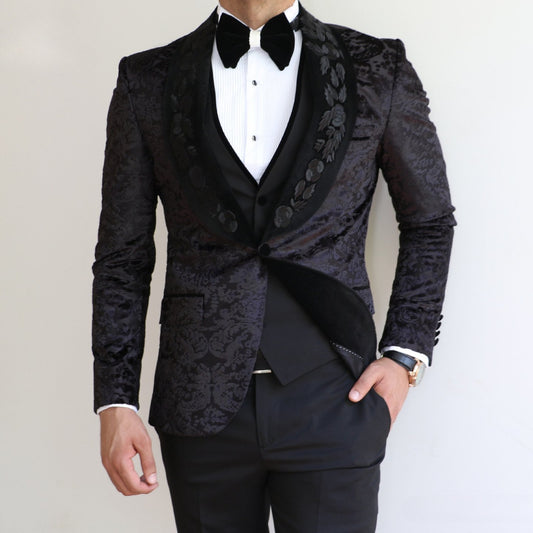 Luxurious Black and White Floral Tuxedo - Custom for Grooms - ARLEX Tailors & Suits