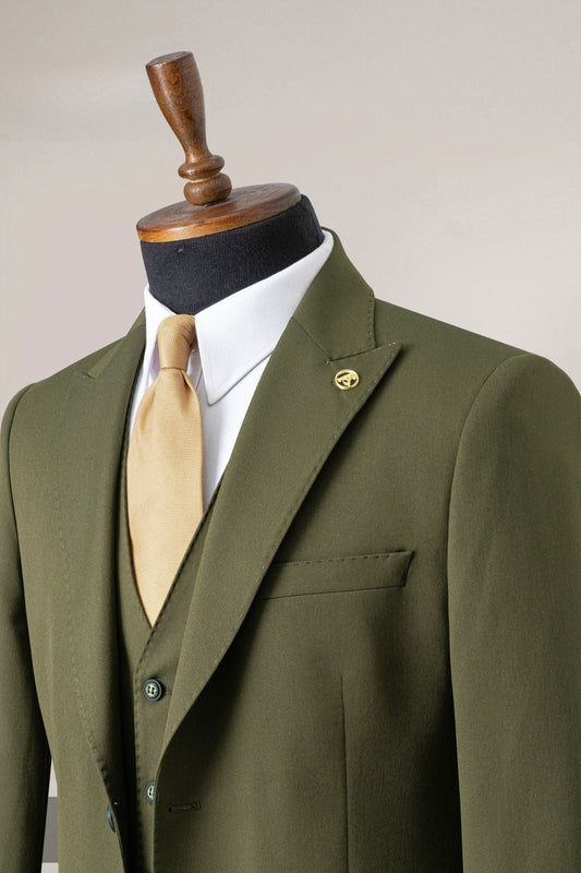 Olive Green Stretch Three - Piece Suit - ABR Custom Tailors