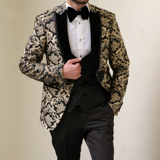 Regal Gold and Black Baroque Tuxedo - Perfect for Groom or - ARLEX Tailors & Suits