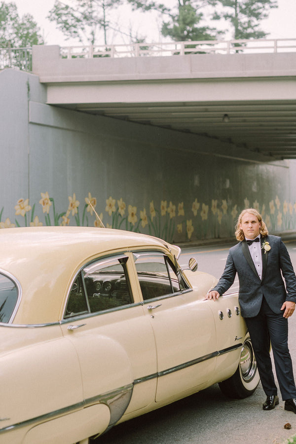 Tux and a vintage ride