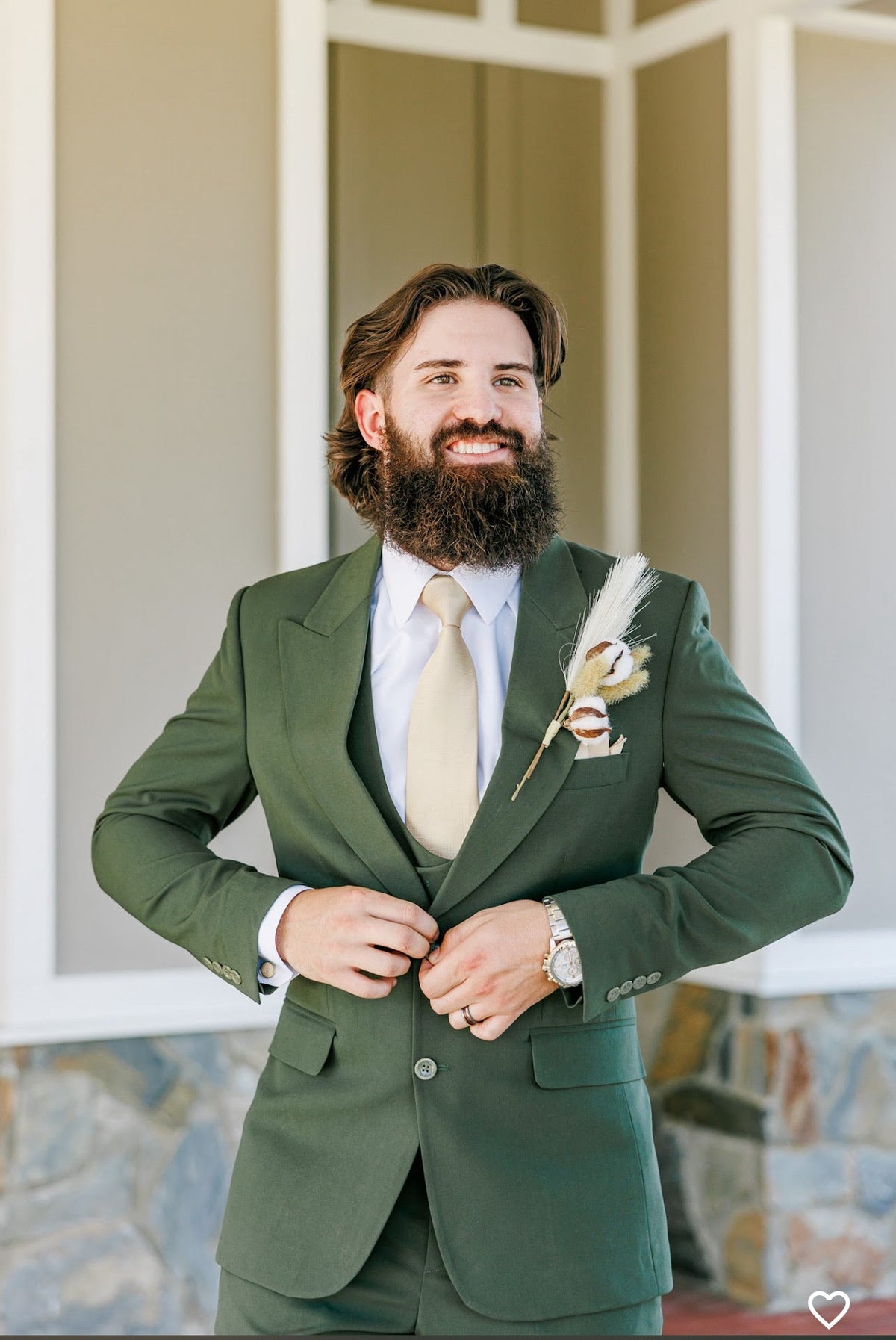 Forest green three-piece — a groom who dared