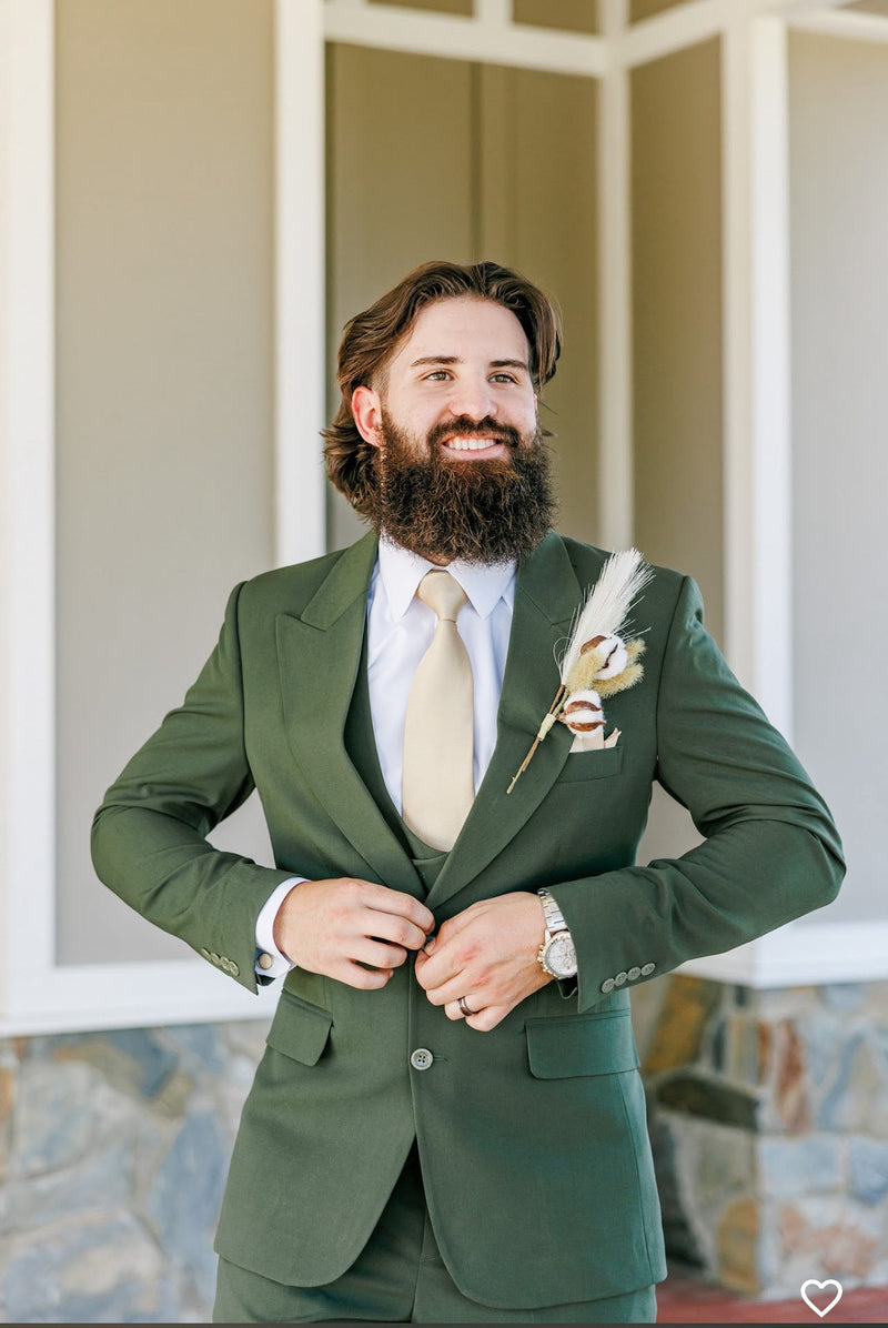 Forest green three-piece — a groom who dared