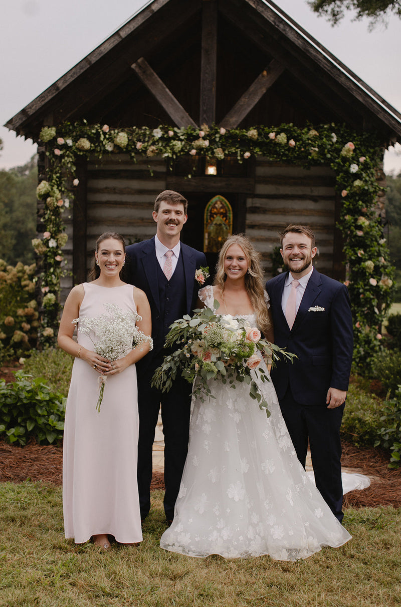 Navy three-pieces at the chapel