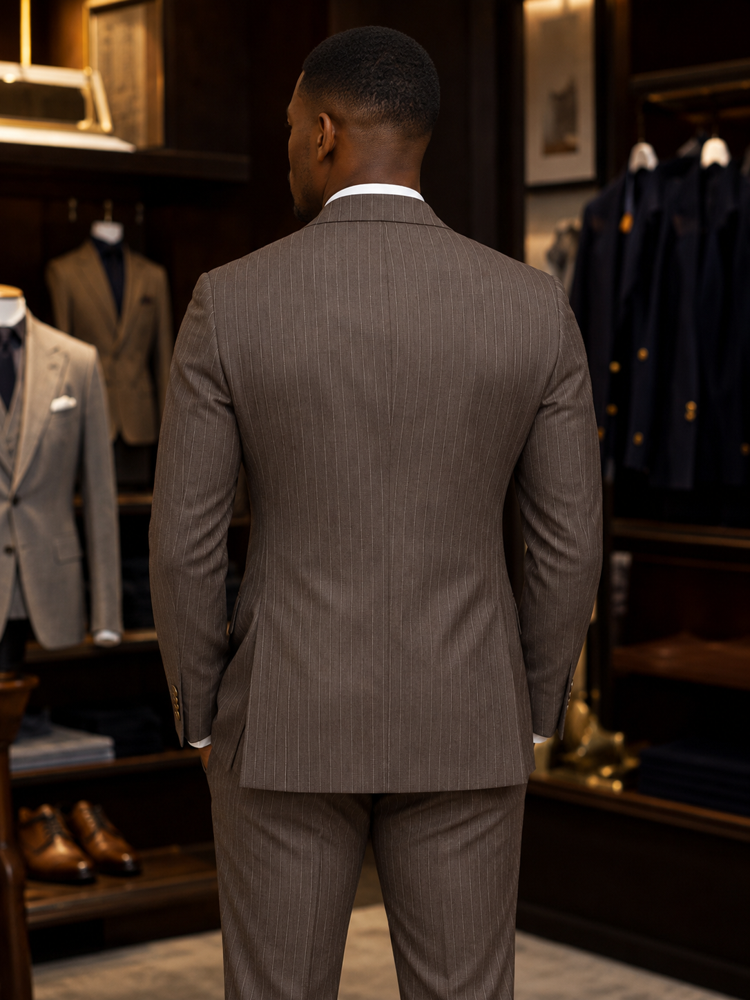 Double breasted, brown suit