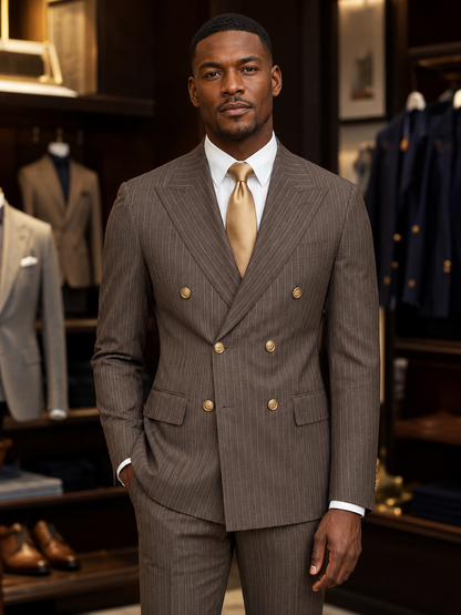 Double breasted, brown suit