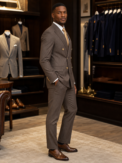 Double breasted, brown suit