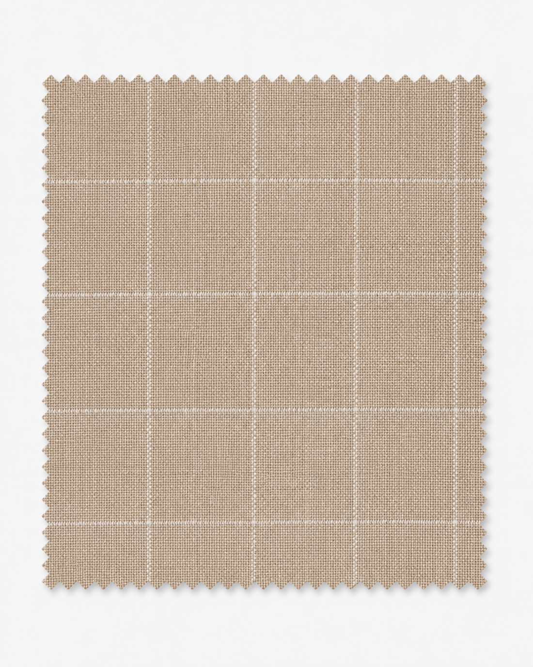 Beige textured windowpane fabric swatch on clean neutral background