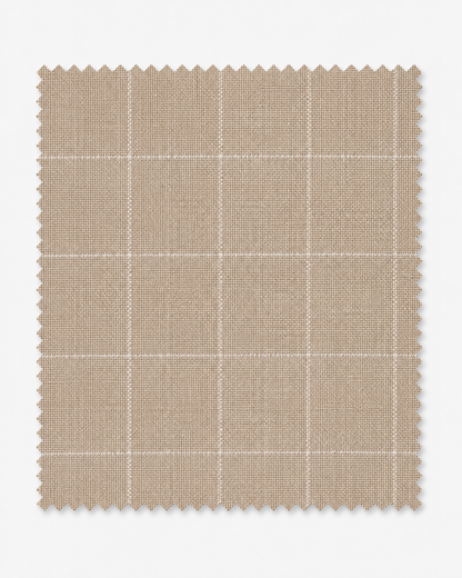 Beige textured windowpane fabric swatch on clean neutral background