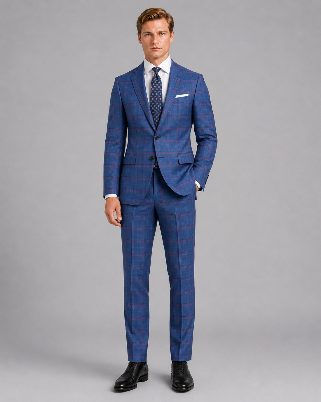 Royal Blue Burgundy Windowpane Suit