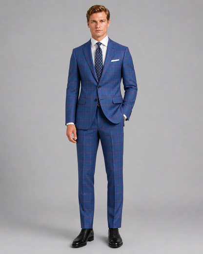Royal Blue Burgundy Windowpane Suit