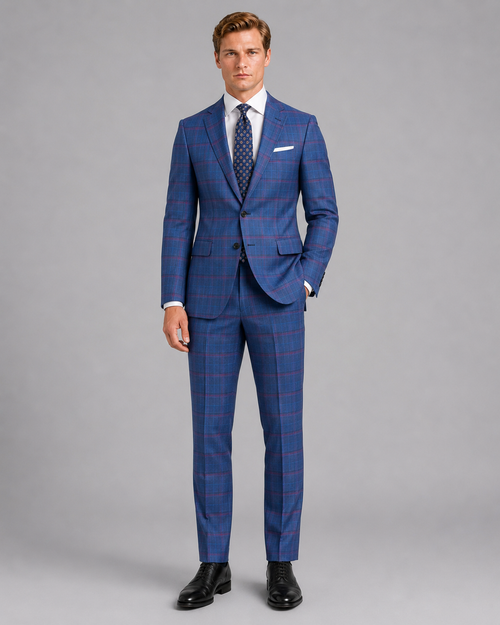 Royal Blue Burgundy Windowpane Suit