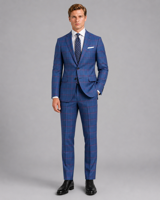 Royal Blue Burgundy Windowpane Suit
