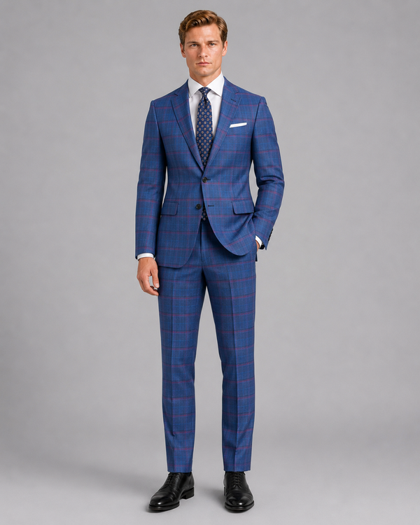 Royal Blue Burgundy Windowpane Suit