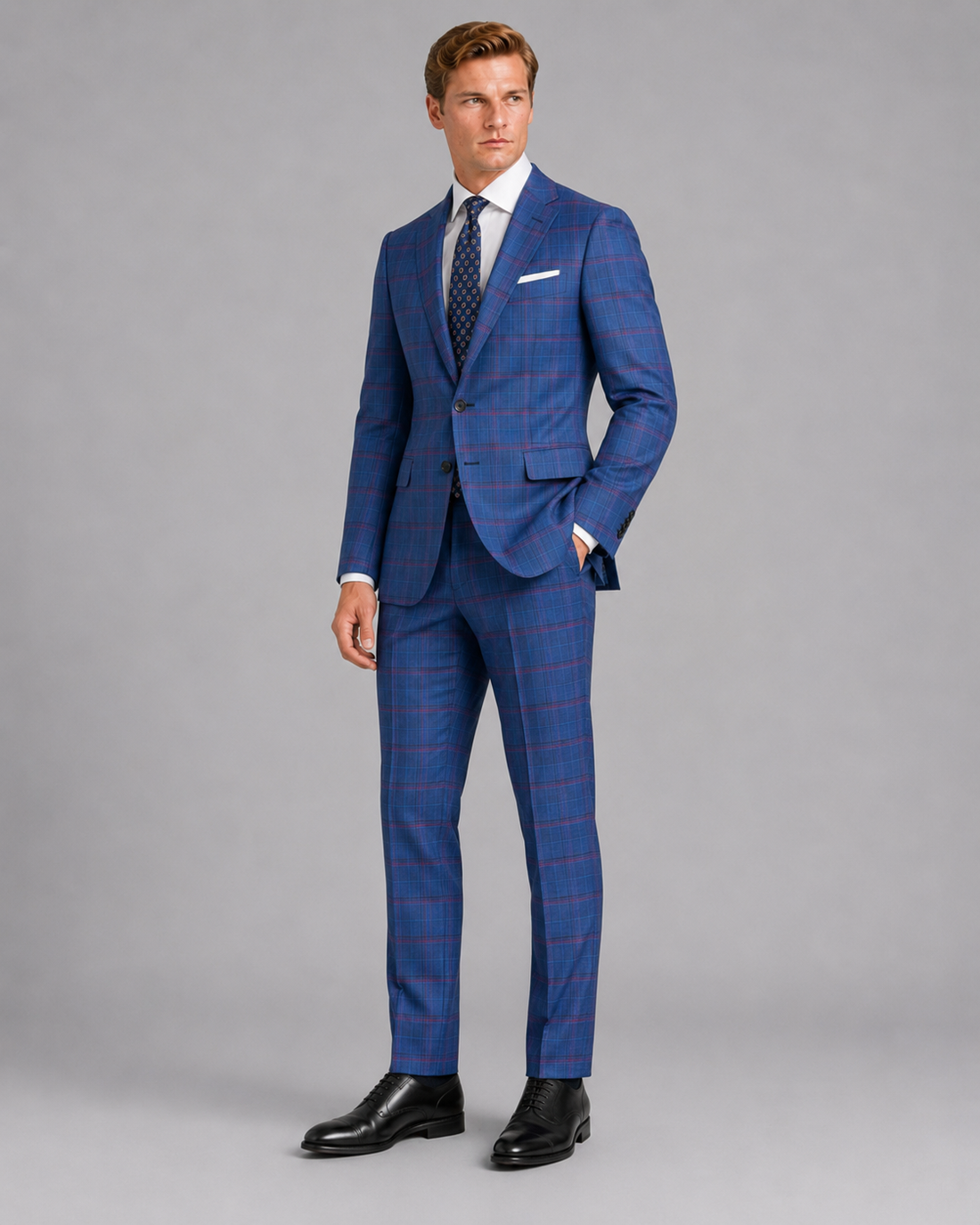 Royal Blue Burgundy Windowpane Suit