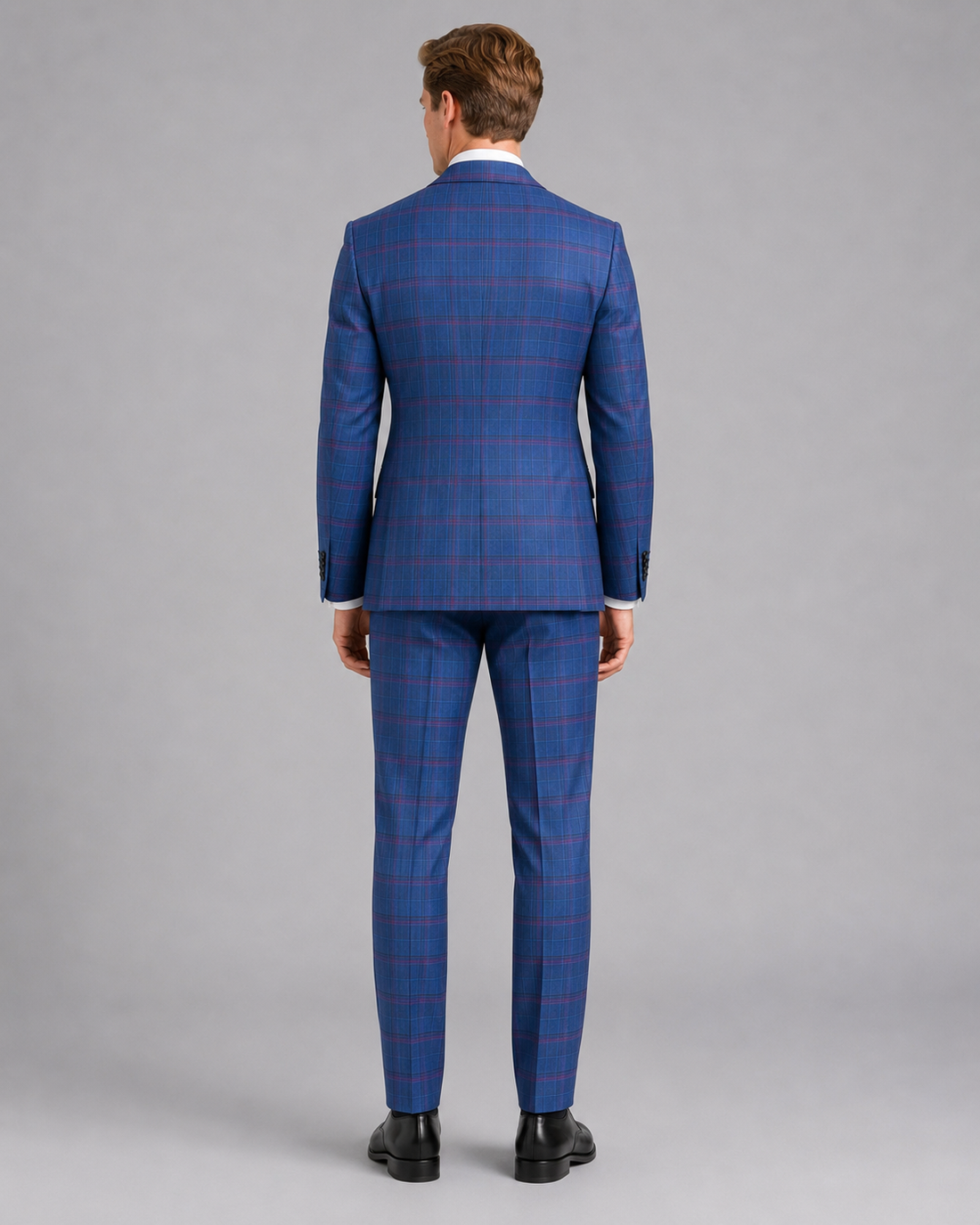 Royal Blue Burgundy Windowpane Suit