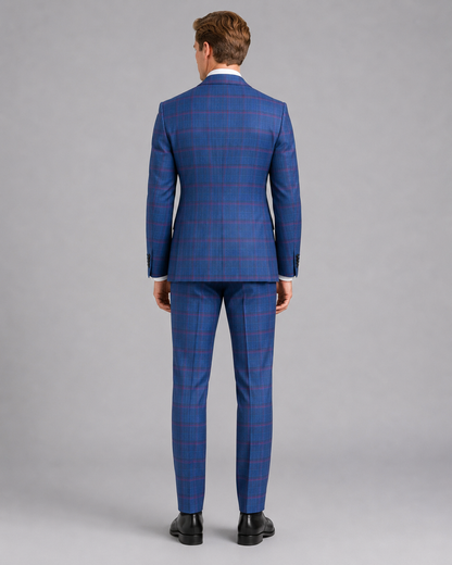 Royal Blue Burgundy Windowpane Suit