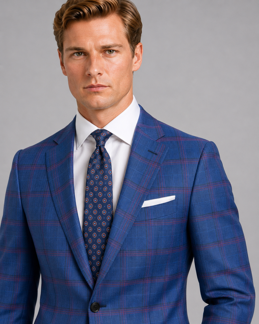 Royal Blue Burgundy Windowpane Suit