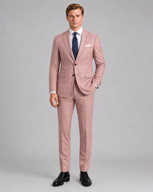 Salmon Pink Windowpane Tailored Suit
