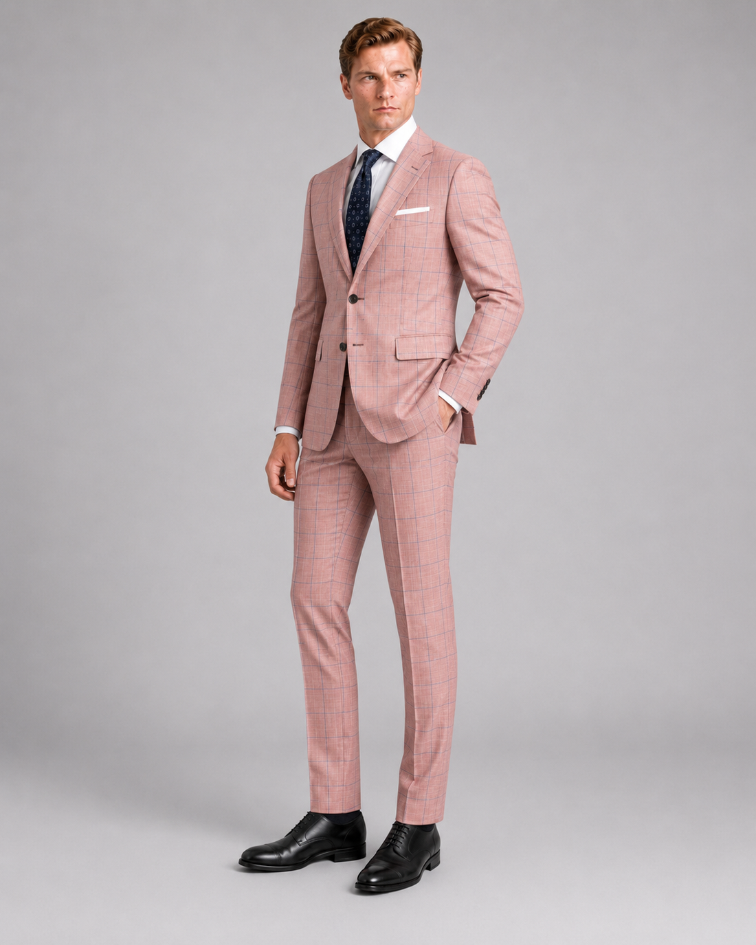 Salmon Pink Windowpane Tailored Suit
