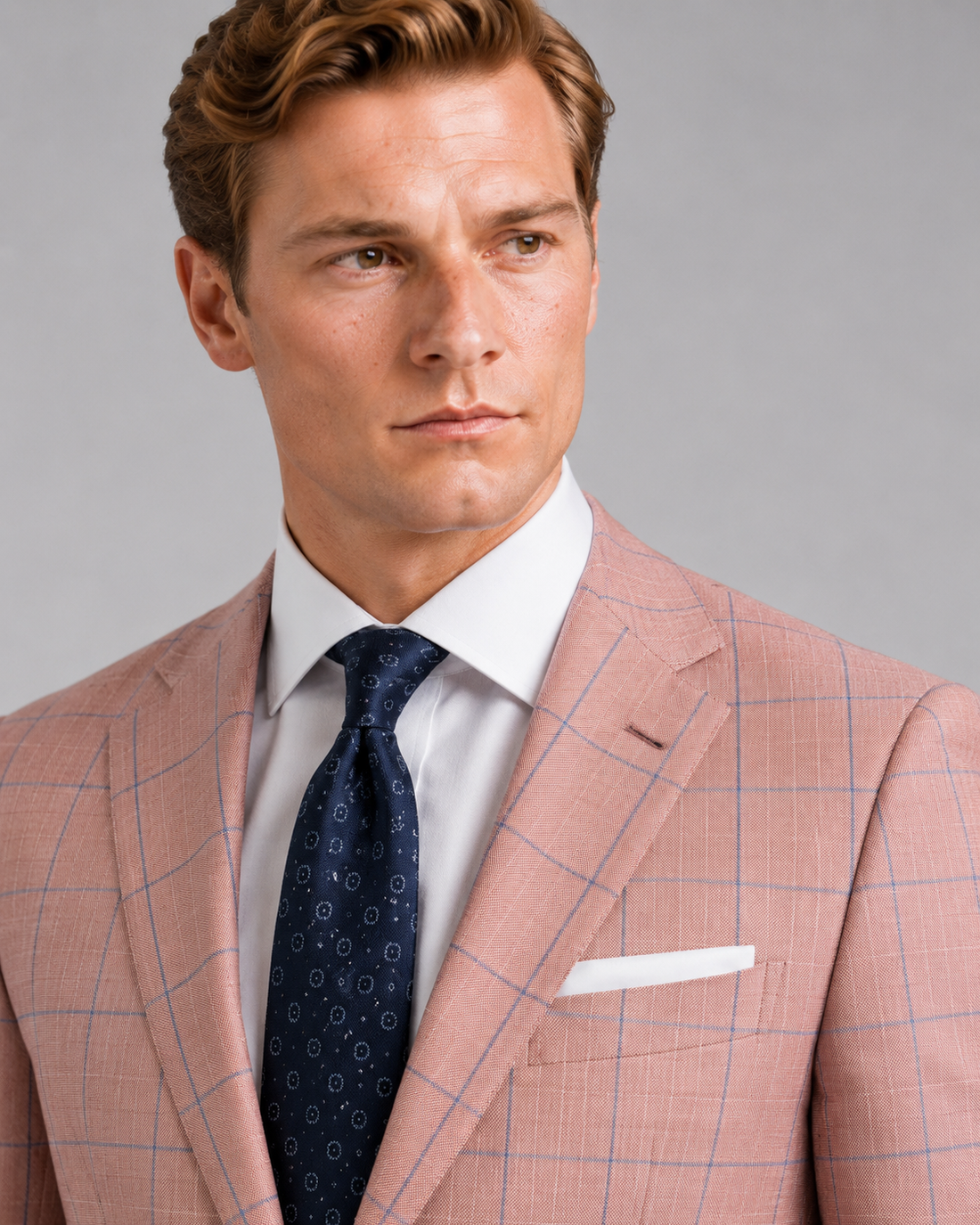 Salmon Pink Windowpane Tailored Suit