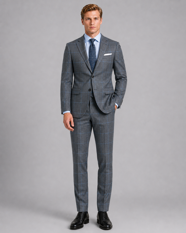 Charcoal Gray Sharkskin Windowpane Suit
