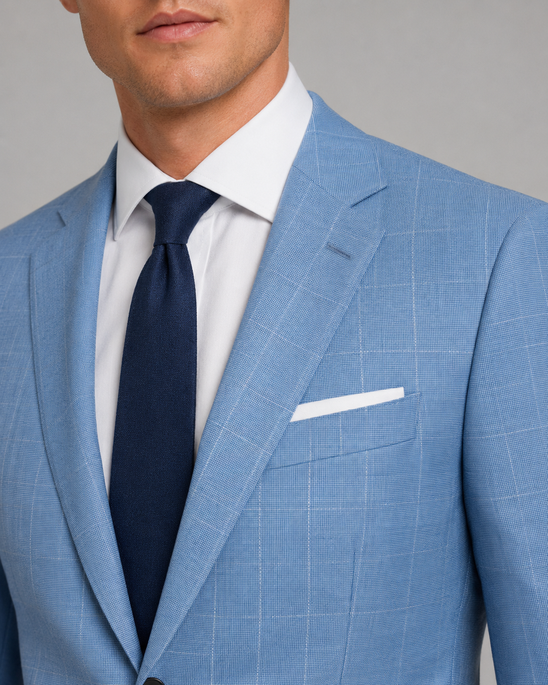Powder Blue Subtle Satellite Pattern Suit Close up
