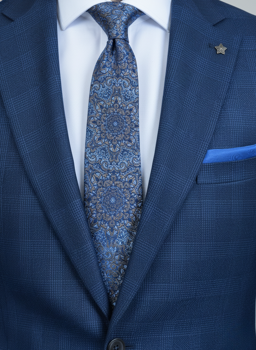 Navy Blue Classic Check Suit – Subtle Pattern Finish