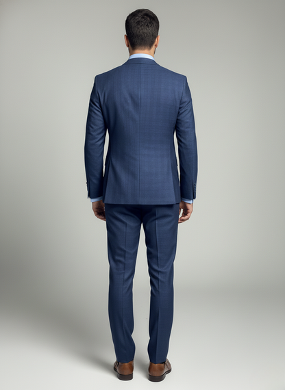 Navy Blue Classic Check Suit – Subtle Pattern Finish