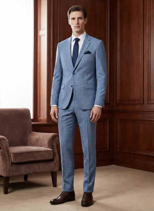 Sky Blue Windowpane Suit