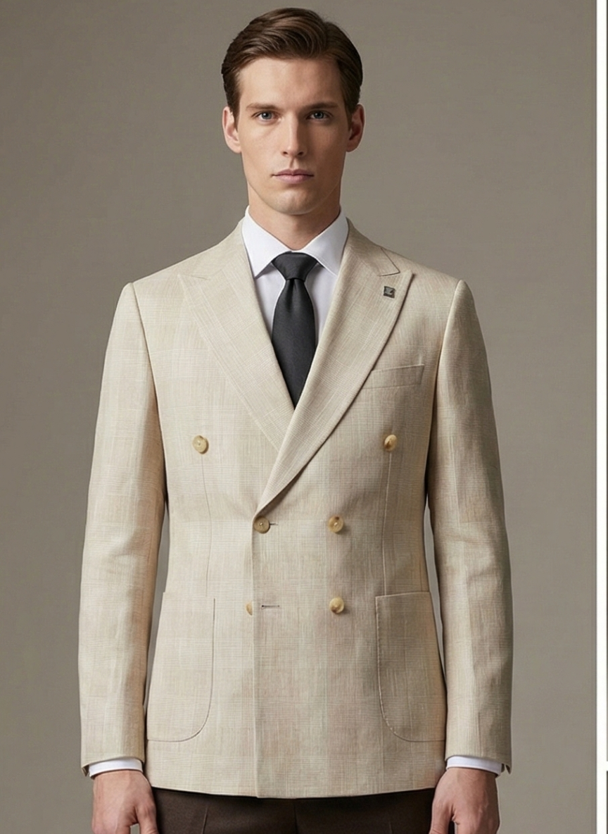 Beige Double-Breasted Sport Jacket – Designed by ALEX RAM