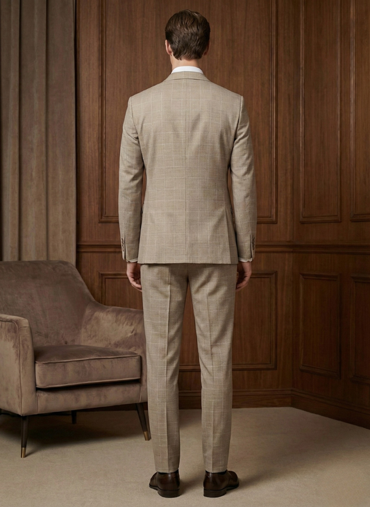 Sand Beige Windowpane Suit