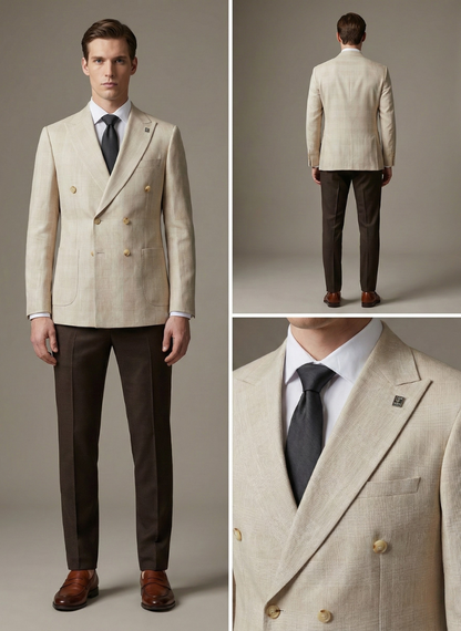 Beige Double-Breasted Sport Jacket – Designed by ALEX RAM