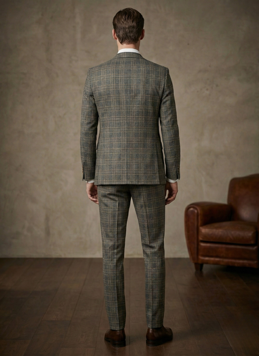 Men’s Charcoal Windowpane Suit with Burnt Orange Vest