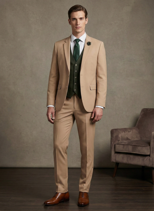 Men's Tan Suit with Reversible Vest