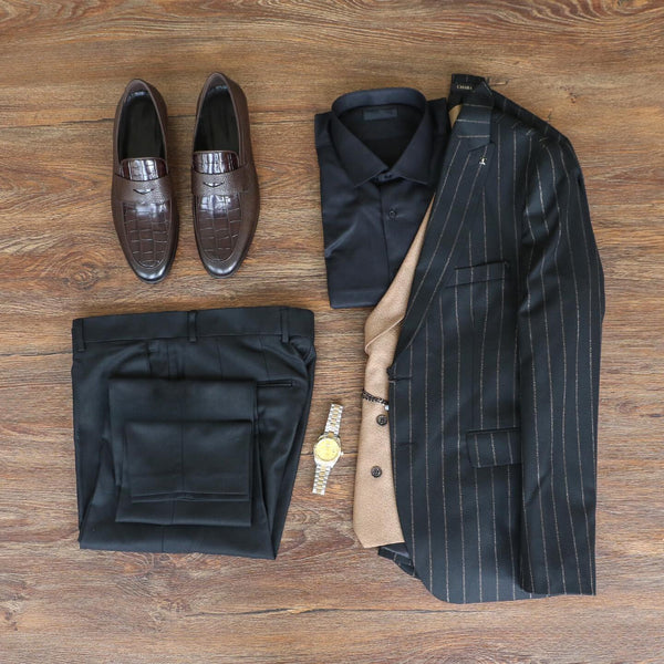Black Pinstripe Blazer Set for Business Professionals