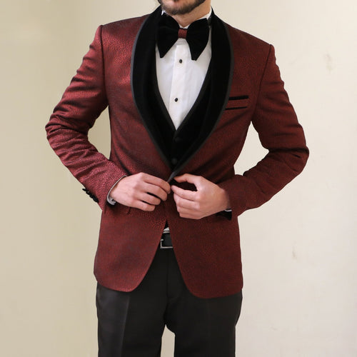 Bold Red and Black Textured Tuxedo - For the Modern Groom - ARLEX Tailors & Suits