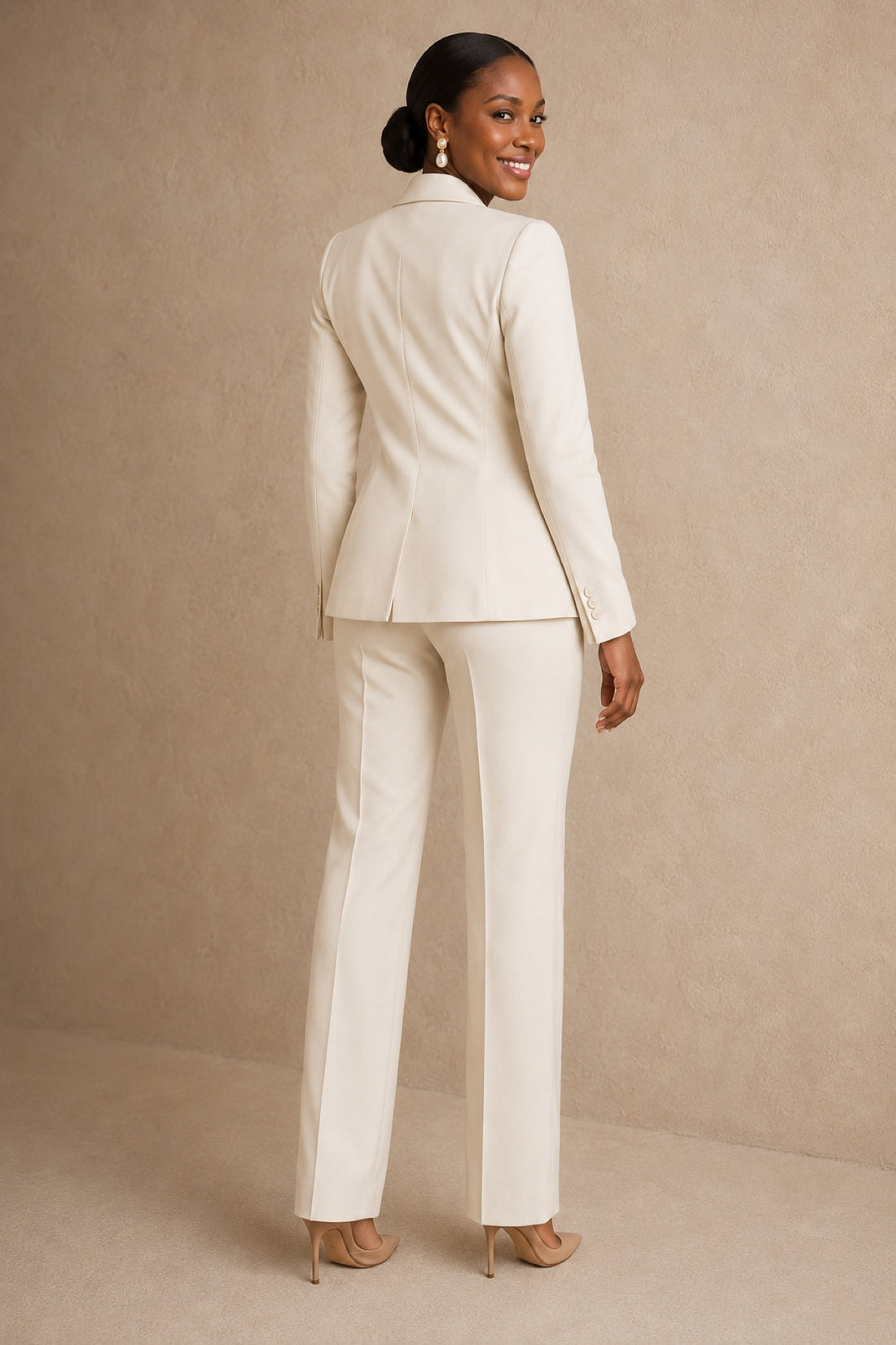 Cloud cream pantsuit — back view