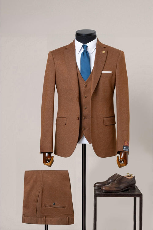 Classic Brown Three - Piece Suit - Timeless Elegance for Any Occasion - ABR Custom Tailors