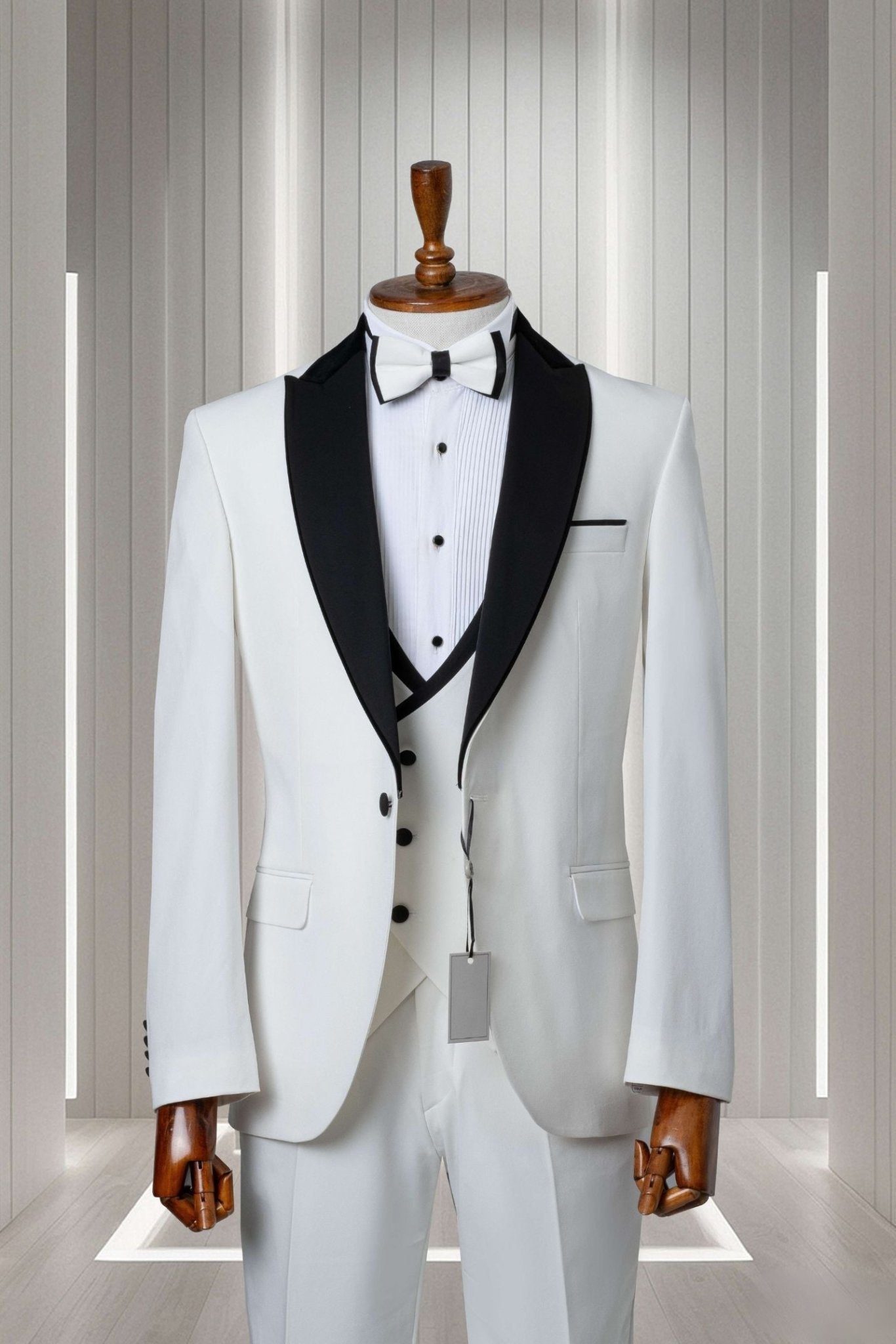 Classic White Tuxedo with Black Satin Lapel - ABR Custom Tailors