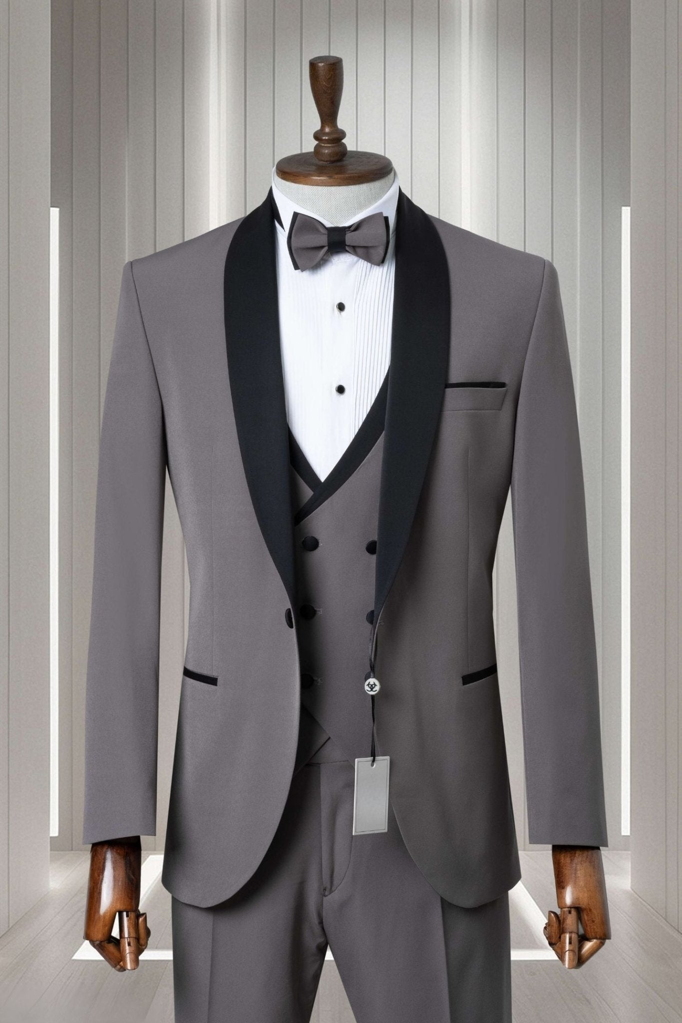 Dark Gray Tuxedo with Black Satin Lapel - ABR Custom Tailors