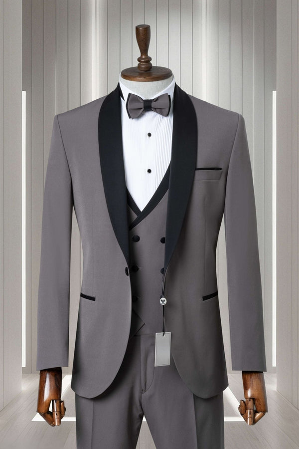 Dark Gray Tuxedo with Black Satin Lapel