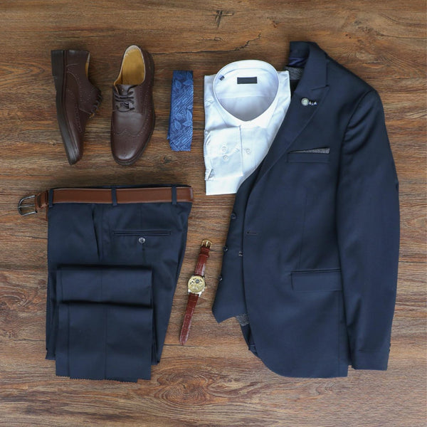 Brown Shoes White Dress Shirt With Navy Blue Pants Elegant Navy