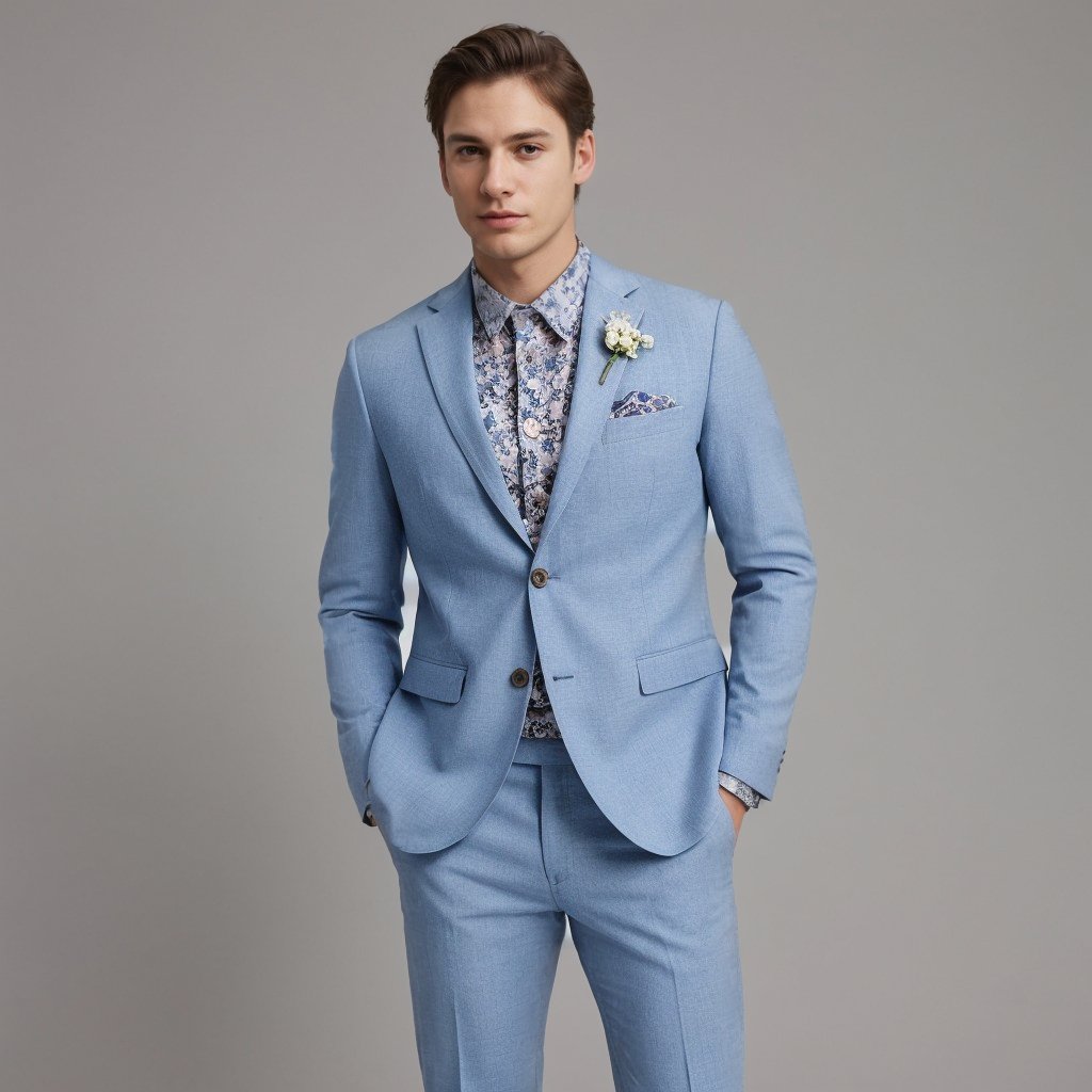 Elegant Sky Blue Linen Suit