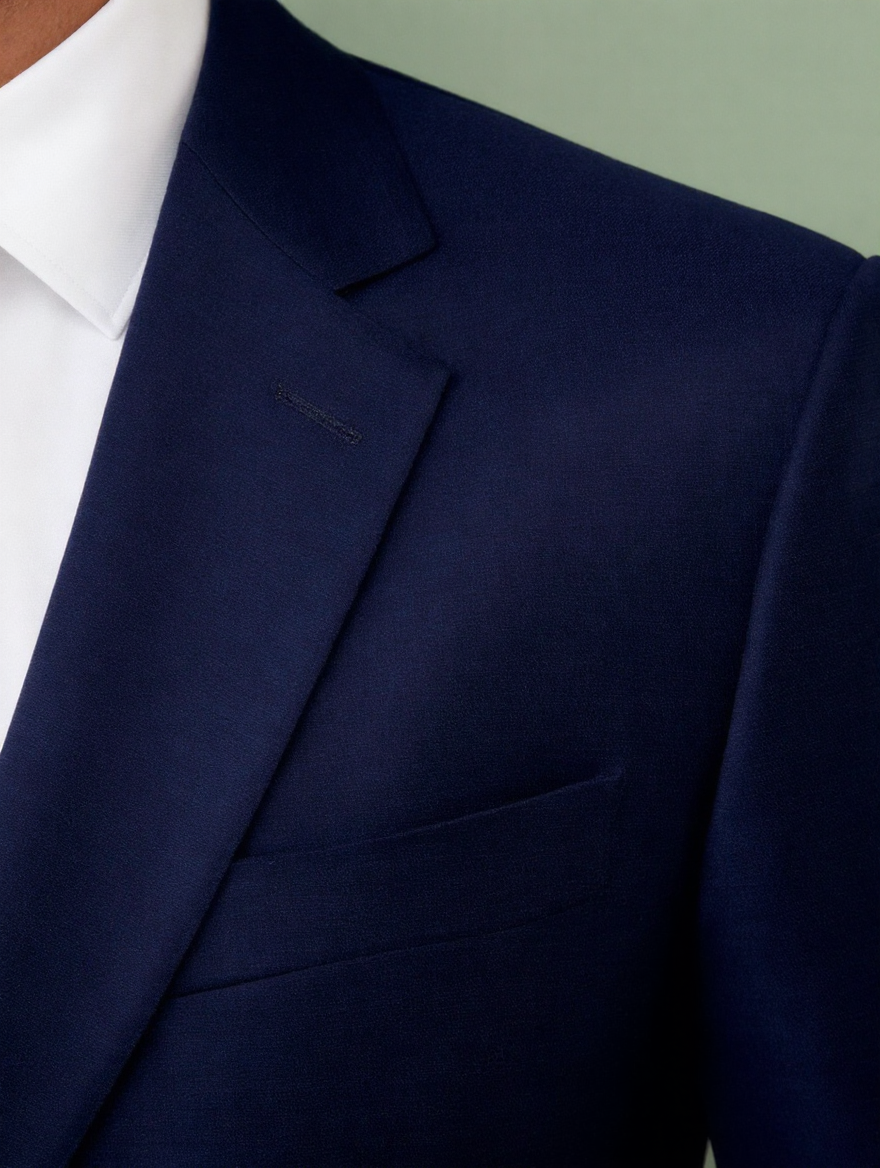 Close-up of the notch lapel and tropical wool weave