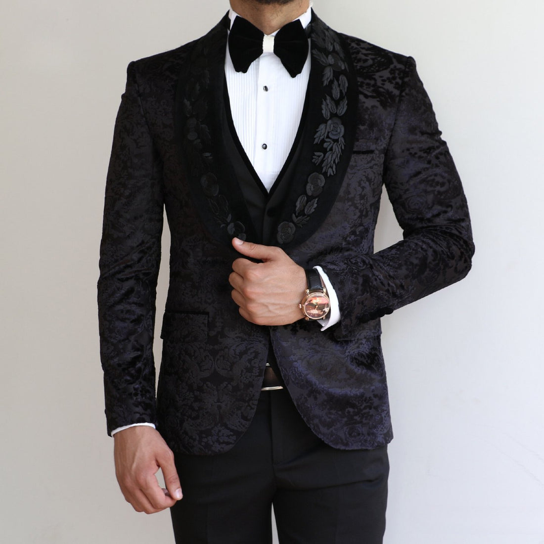 Luxurious Black and White Floral Tuxedo - Custom for Grooms - ARLEX Tailors & Suits