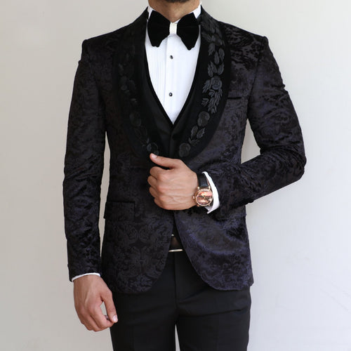 Luxurious Black and White Floral Tuxedo - Custom for Grooms - ARLEX Tailors & Suits